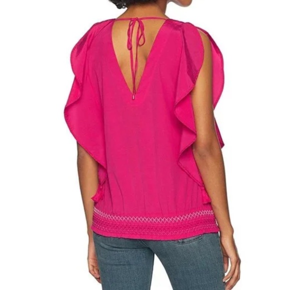 Trina Turk Bright Pink Cancun Ruffled Silk Cotton Smocked Top Sz.S New With Tags - Picture 2 of 9